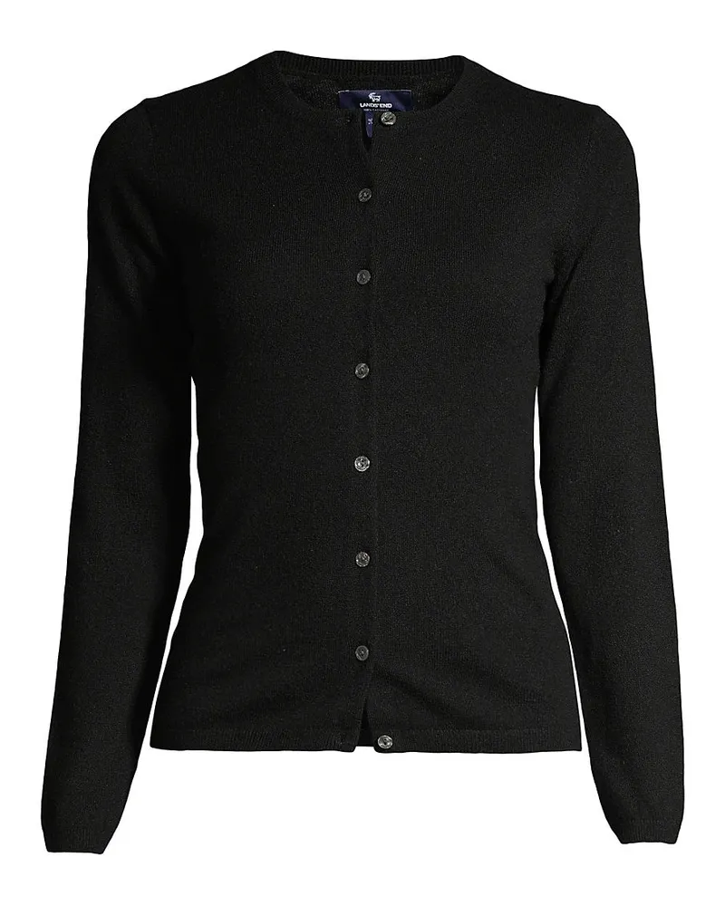 Lands' End Kaschmir-Cardigan mit rundem Ausschnitt, Damen, Größe plus, Schwarz, Kaschmir, by Schwarz
