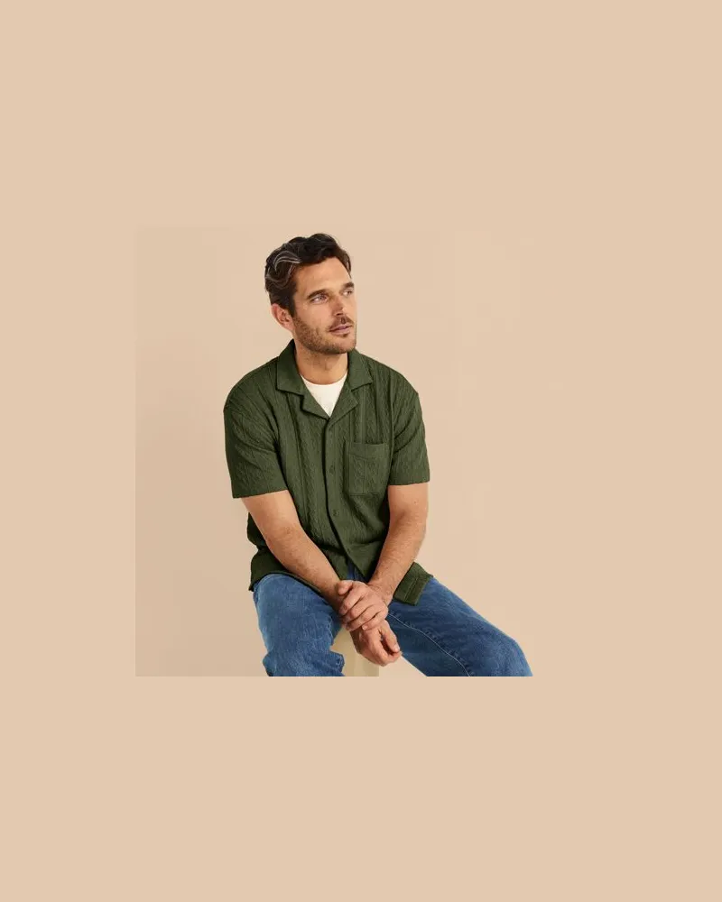Lands' End Struktur-Jerseyshirt, Herren, Größe:44-46 regular, Grün, Elasthan/Baumwoll-Mischung/Polyester-Mischung, by Grün