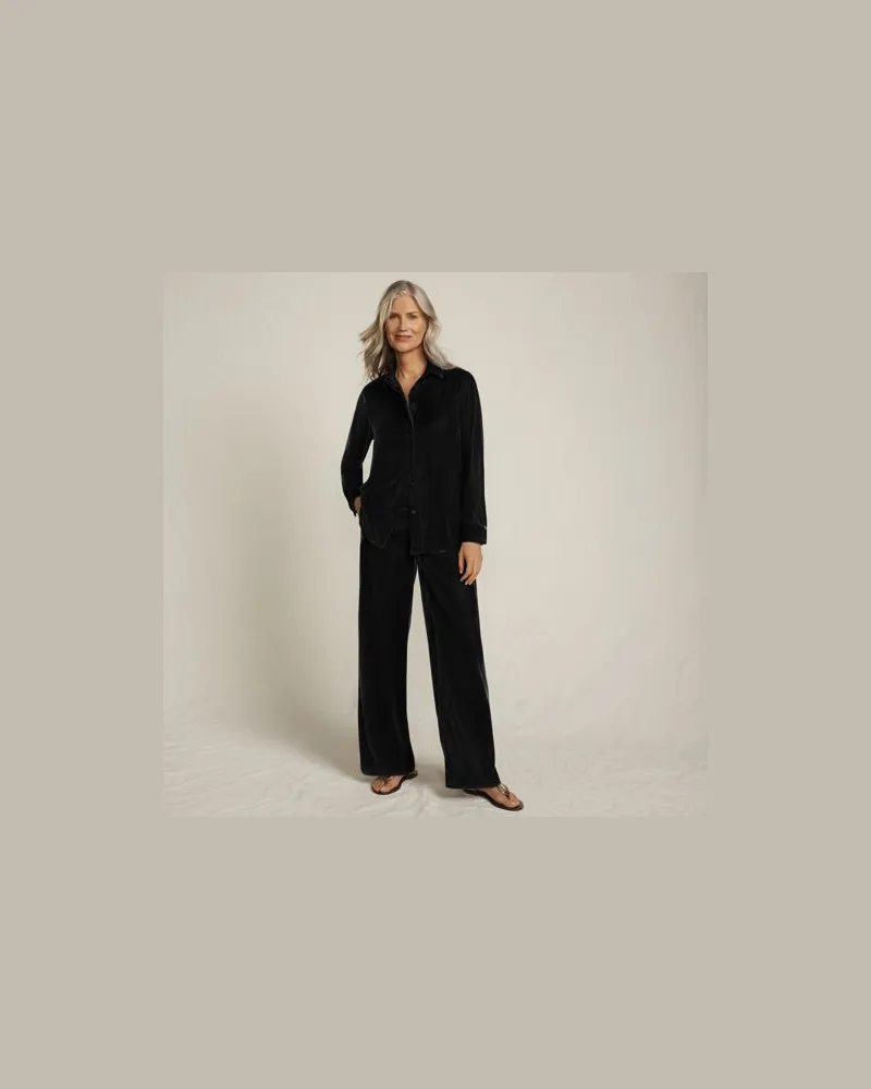 Lands' End Samthose mit weitem Bein, Damen, Größe petite, Schwarz, Polyester, by Schwarz