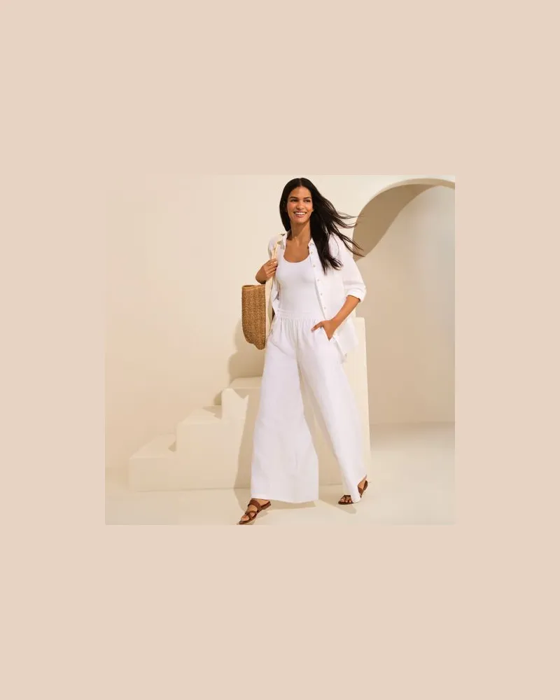 Lands' End Leinen-Palazzohose, Damen, Größe petite, Weiß, Leinen, by Weiß