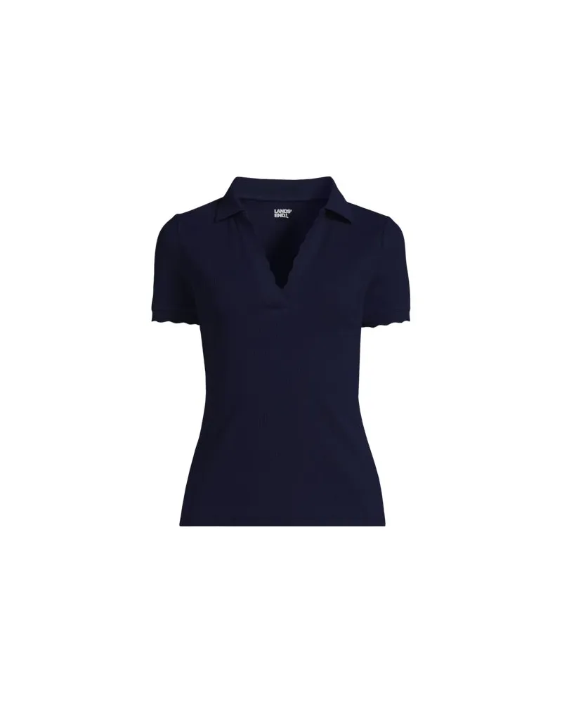 Lands' End Geripptes Poloshirt mit Wellenrand, Damen, Größe petite, Blau, Baumwolle/Polyester-Mischung, by Blau