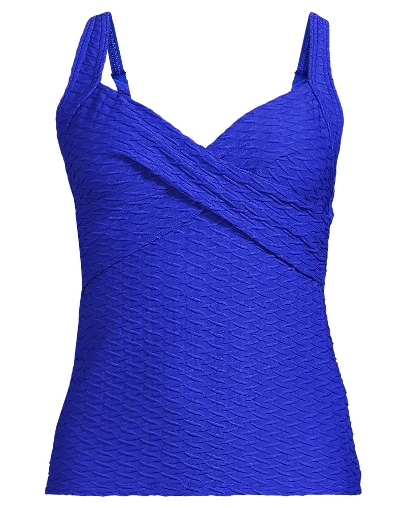 Lands' End Jacquard Wickel-Tankinitop mit V-Ausschnitt, Damen, Größe:34 regular, Blau, Nylon-Mischung, by Blau
