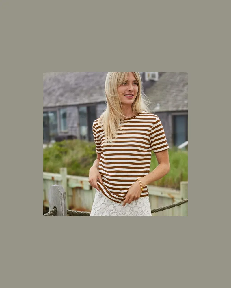 Lands' End Supima Kurzarm-Shirt mit rundem Ausschnitt, Damen, Größe plus, Braun, Baumwolle, by Braun