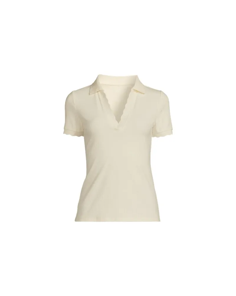 Lands' End Geripptes Poloshirt mit Wellenrand, Damen, Größe regular, Weiß, Baumwolle/Polyester-Mischung, by Weiß