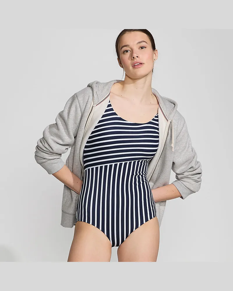 Lands' End Komfort-Badeanzug CHLORRESISTENT mit Soft Cups und Colorblock-Streifen, Damen, Größe:34 regular, Blau, Nylon-Mischung, by Blau
