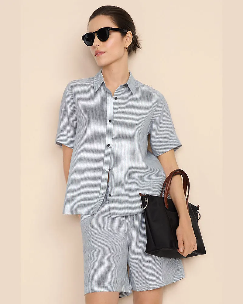 Lands' End Premium Reinleinen-Hemd mit kurzen Ärmeln, Damen, Größe regular, Schwarz, Leinen, by Schwarz