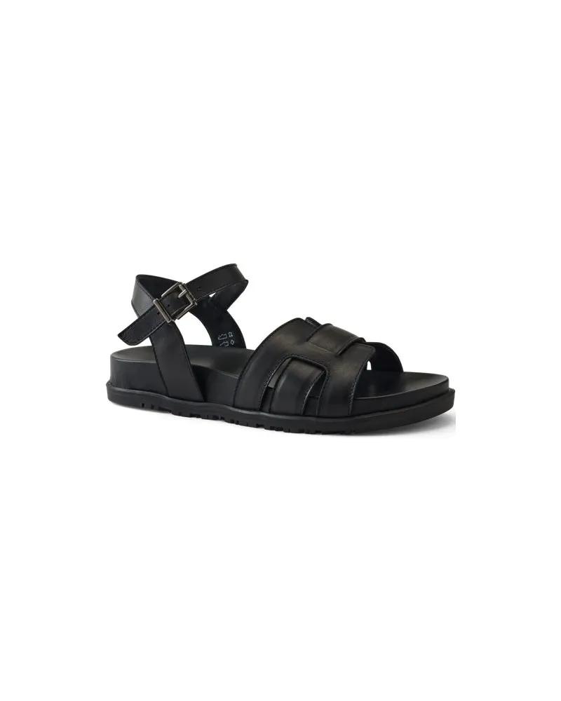 Lands' End Ledersandalen mit Knöchelriemchen, Damen, Größe regular, Schwarz, Leder, by Schwarz