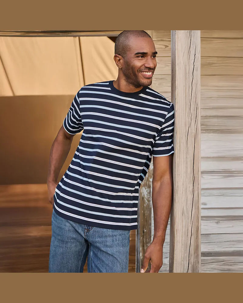 Lands' End Super-T Kurzarm-Shirt, Classic Fit, Herren, Größe regular, Blau, Baumwolle, by Blau
