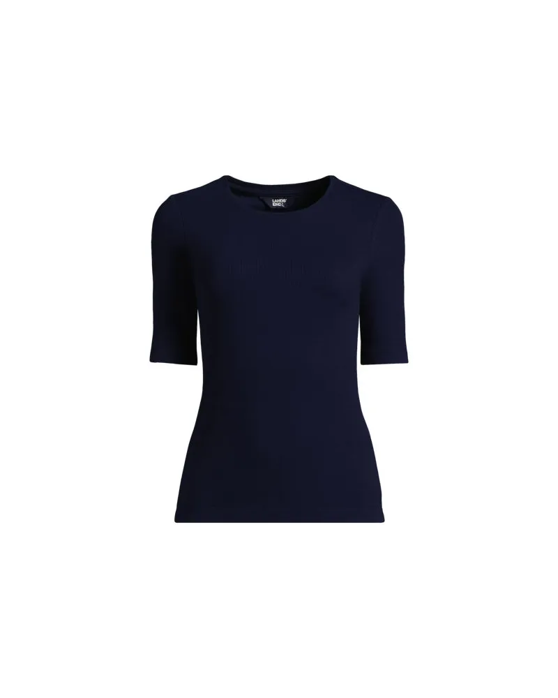 Lands' End Rippshirt mit Rundausschnitt, Damen, Größe regular, Blau, Elasthan/Polyester/Viskose, by Blau