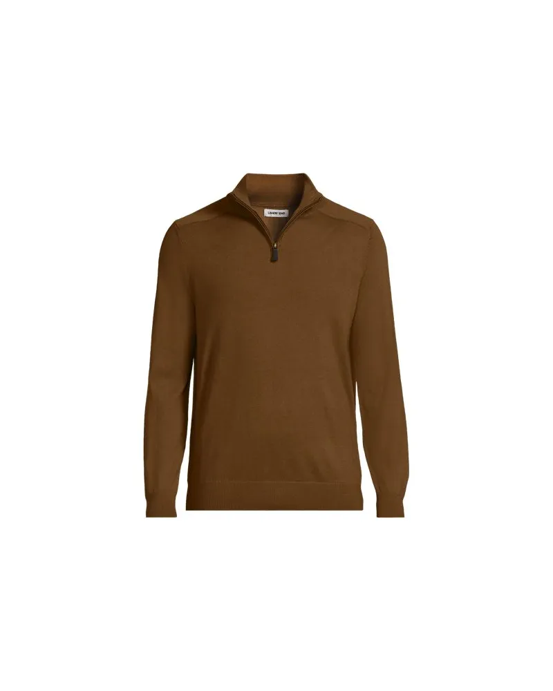 Lands' End Merino-Pullover mit Reißverschluss, Herren, Größe regular, Braun, Wolle, by Braun