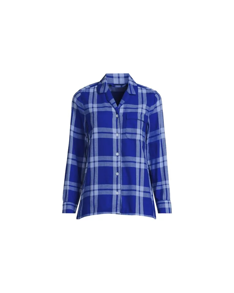 Lands' End Gemustertes Flanell-Pyjamahemd, Damen, Größe plus, Blau, Baumwolle, by Blau