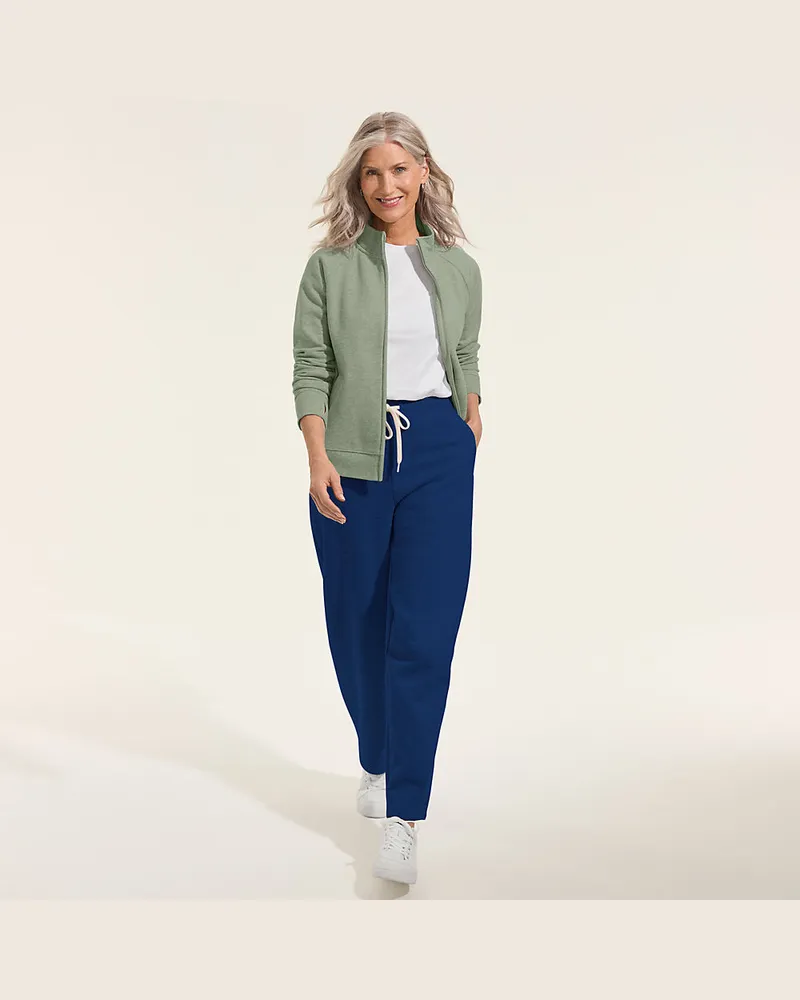 Lands' End Serious Sweats High Waist Barrel-Jogginghose, Damen, Größe regular, Blau, Baumwoll-Mischung/Polyester-Mischung, by Blau