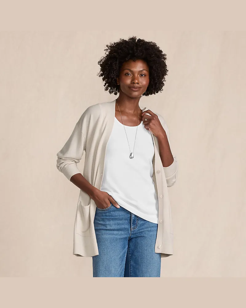 Lands' End Langer Merino-Cardigan, Damen, Größe petite, Braun, Wolle, by Braun