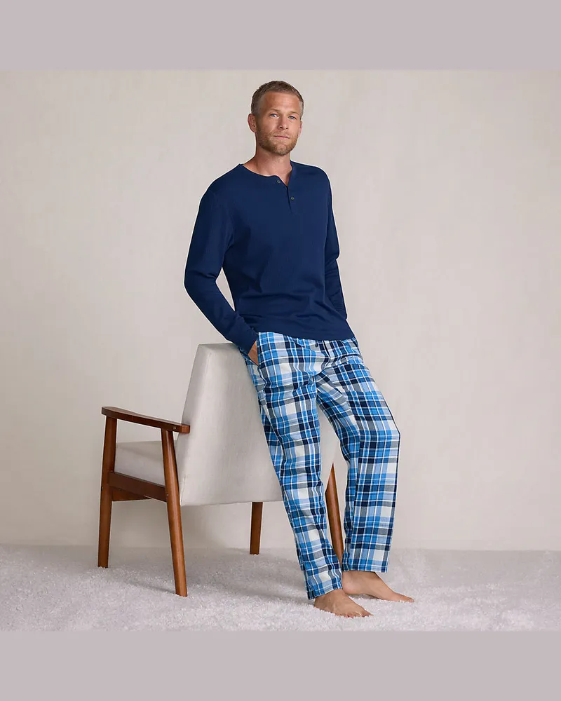 Lands' End Flanell-Pyjamahose, Herren, Größe regular, Blau, Baumwolle, by Blau