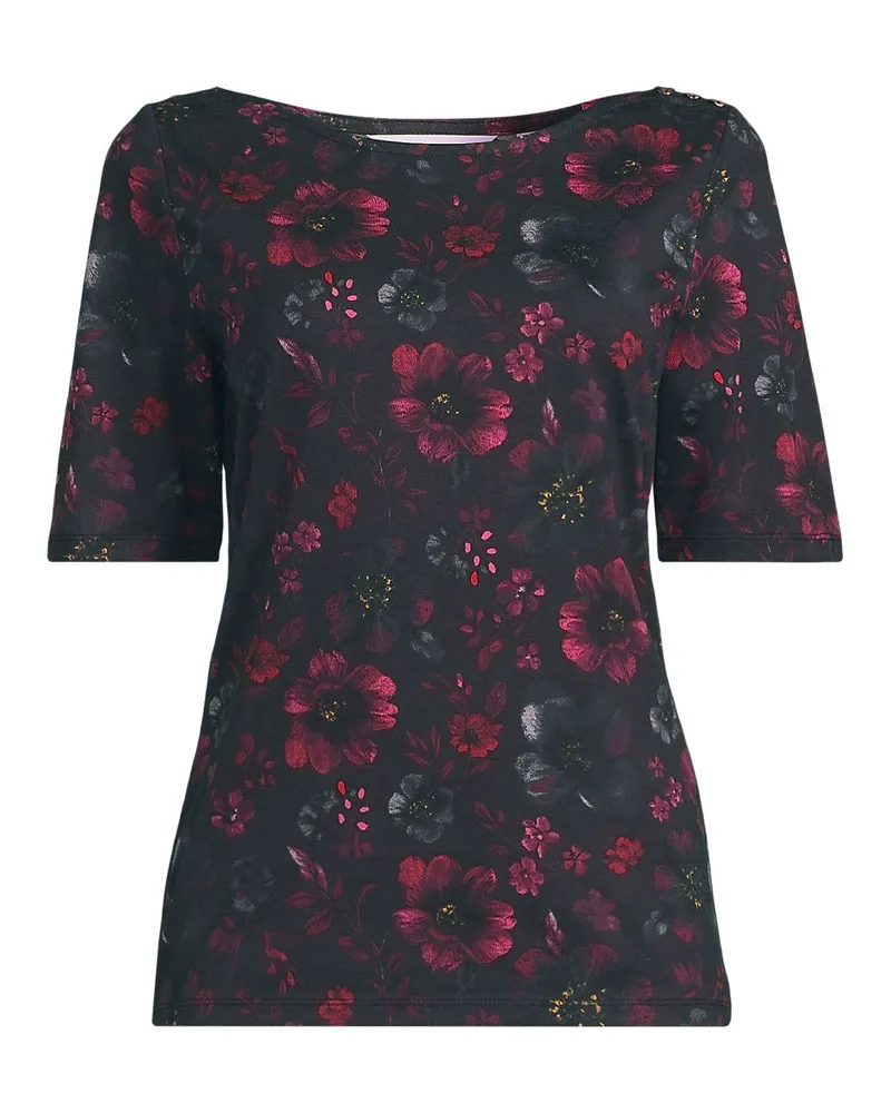 Lands' End Supima T-Shirt mit U-Boot-Ausschnitt und geknöpfter Schulter, Damen, Größe regular, Rot, Baumwolle, by Rot