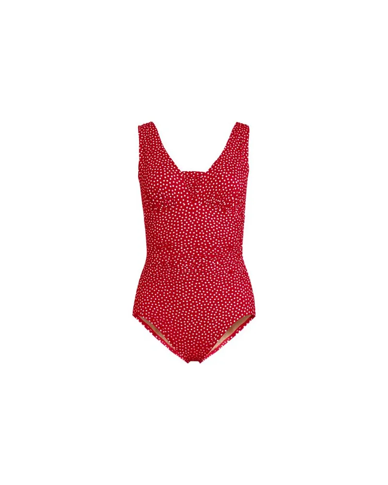Lands' End Shape-Badeanzug mit V-Ausschnitt SLENDER in D-Cup, Damen, Größe regular, Rot, Nylon-Mischung, by Rot