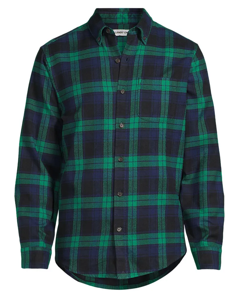 Lands' End Flanellhemd Flagship, Classic Fit, Herren, Größe tall, Grün, Baumwolle/Baumwoll-Mischung/Polyester-Mischung, by Grün