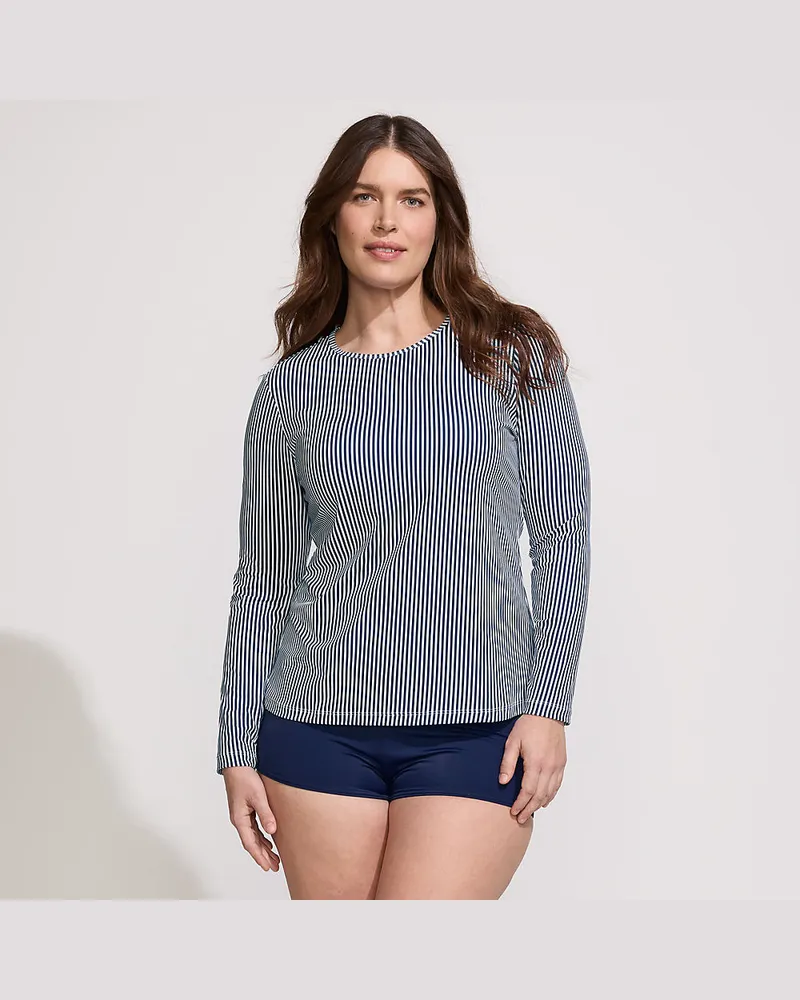 Lands' End Schnelltrocknendes UPF 50 Sonnenschutz-Badeshirt, Damen, Größe plus, Blau, Nylon-Mischung, by Blau