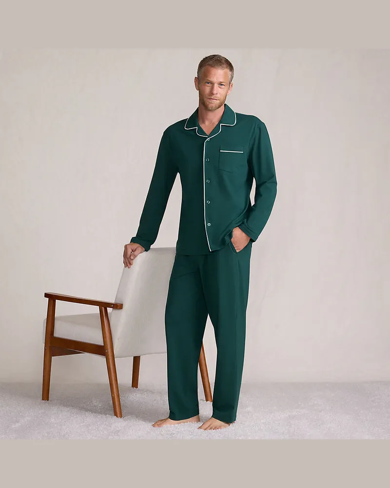 Lands' End Jersey-Pyjamaset, Herren, Größe regular, Grün, Elasthan/Baumwoll-Mischung, by Grün
