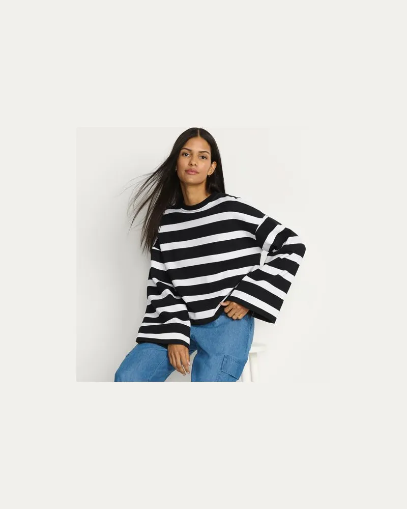 Lands' End Gestreiftes Sweatshirt mit weiten Ärmeln, Damen, Größe:44-46 regular, Schwarz, Baumwoll-Mischung/Polyester-Mischung, by Schwarz