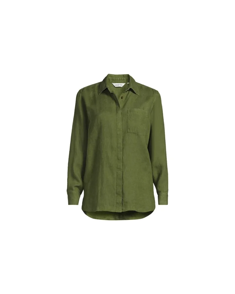 Lands' End Premium Reinleinen-Bluse, Damen, Größe:44-46 petite, Grün, Leinen, by Grün