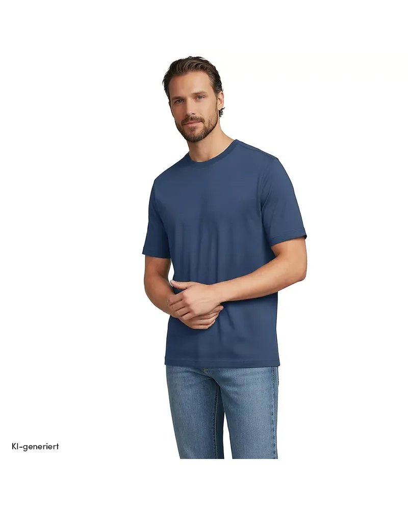 Lands' End Super-T Kurzarm-Shirt, Classic Fit, Herren, Größe regular, Blau, Baumwolle, by Blau