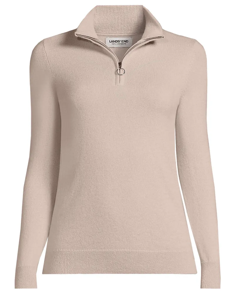 Lands' End Kaschmir-Pullover mit Reißverschluss, Damen, Größe regular, Braun, Kaschmir, by Braun