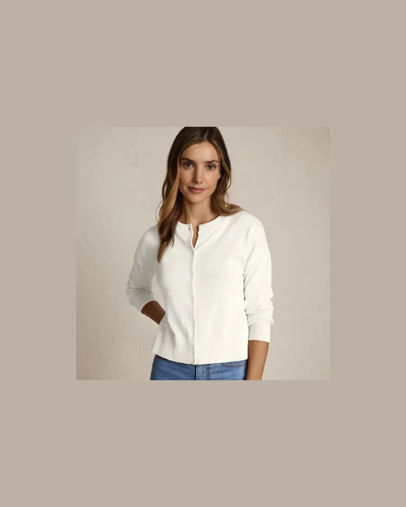 Lands' End Kurzer Feinstrick-Cardigan aus Baumwolle, Damen, Größe:32-34 regular, Weiß, Baumwolle, by Weiß