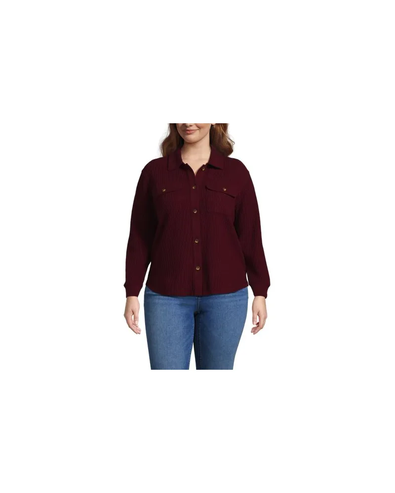 Lands' End Hemdbluse aus Waffeljersey, Damen, Größe plus, Rot, Baumwoll-Mischung/Polyester-Mischung, by Rot