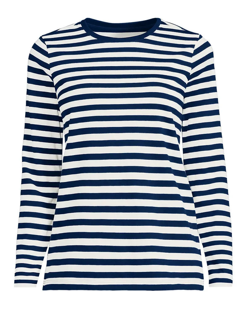 Lands' End Supima-Shirt, Langarm, Damen, Größe regular, Blau, Baumwolle, by Blau