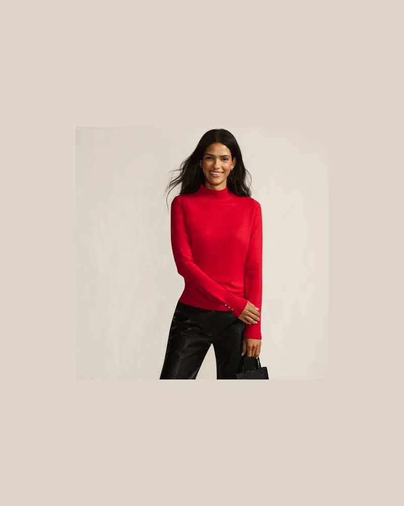 Lands' End Stehkragenpullover mit Ärmelknöpfen, Damen, Größe:44-46 regular, Rot, Polyester/Nylon/Viskose, by Rot