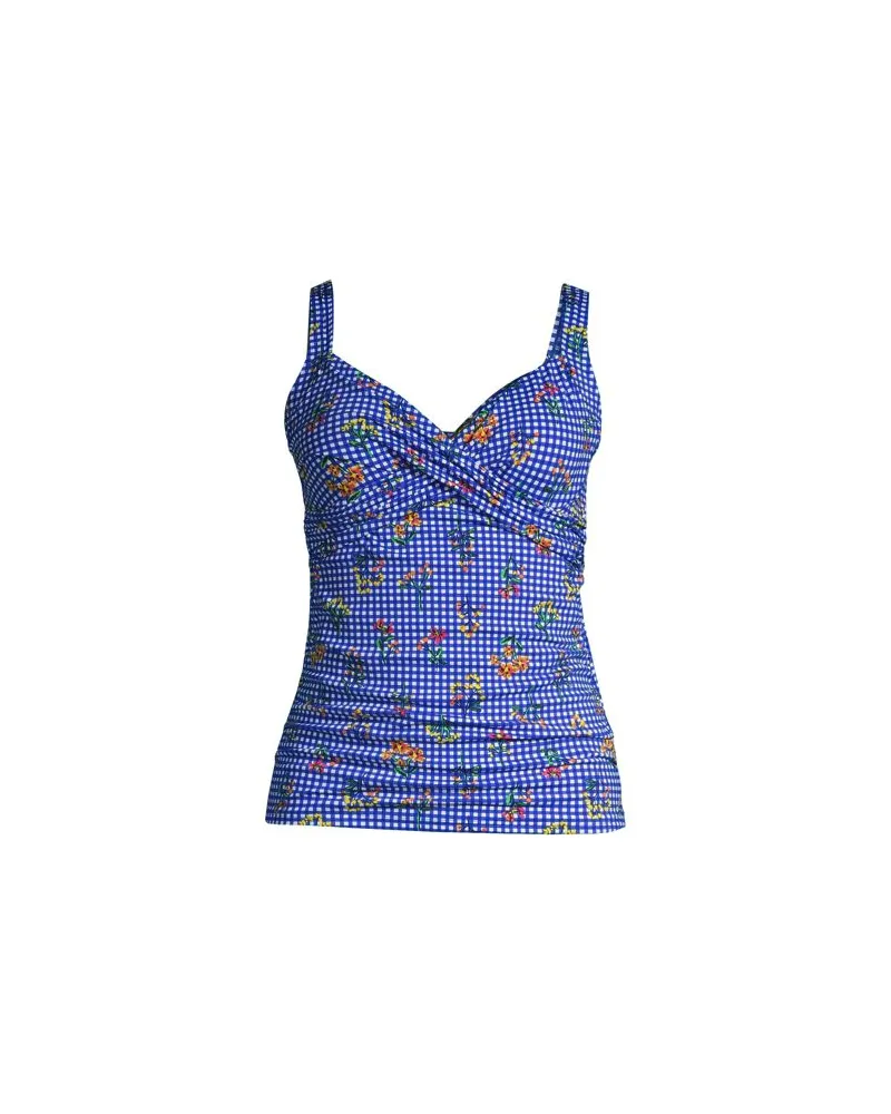 Lands' End Tankinitop CHLORRESISTENT mit V-Ausschnitt Gemustert, Damen, Größe regular, Blau, Nylon-Mischung, by Blau