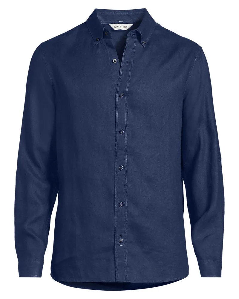 Lands' End Hemd aus reinem Leinen mit Rollärmeln, Herren, Größe regular, Blau, Leinen, by Blau