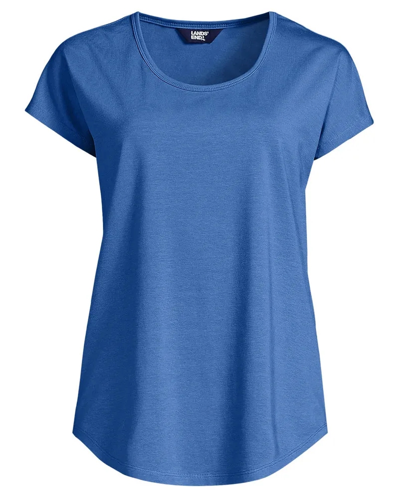 Lands' End Shirt aus Baumwolle/Modal-Mix mit Ballettausschnitt, Damen, GrÃ¶ÃŸe petite, Blau, Baumwolle/Baumwoll-Mischung/Baumwolle Modal, by Blau