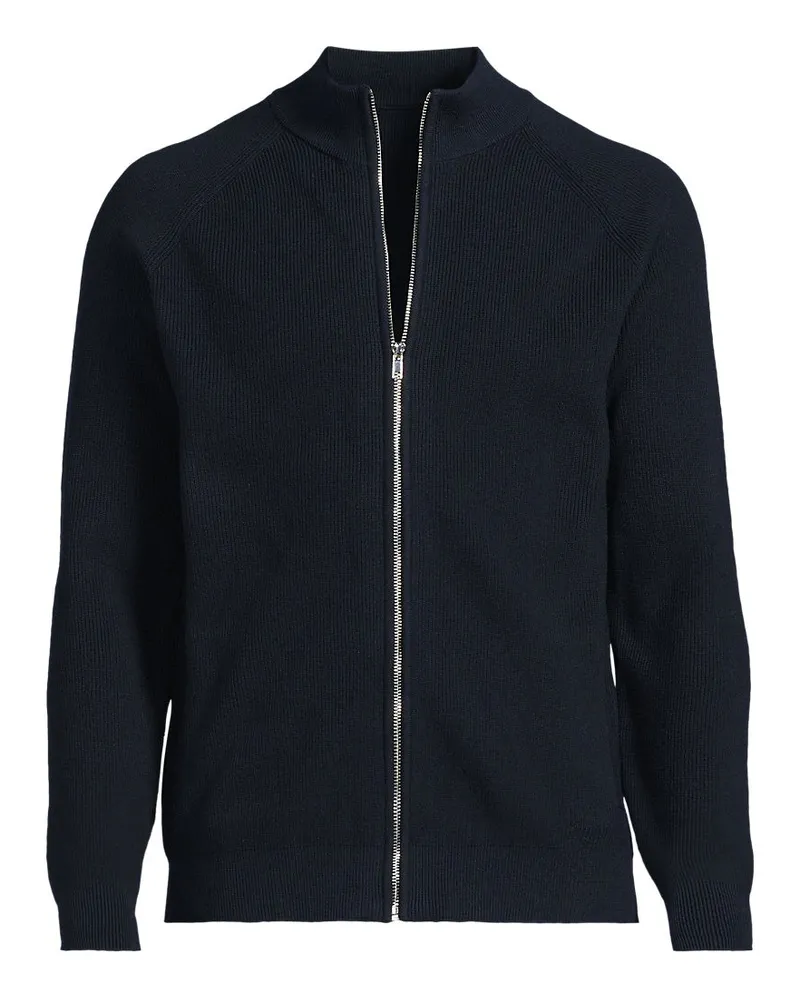 Lands' End Feinstrick-Bomberjacke, Herren, Größe regular, Blau, Baumwolle/Polyester, by Blau