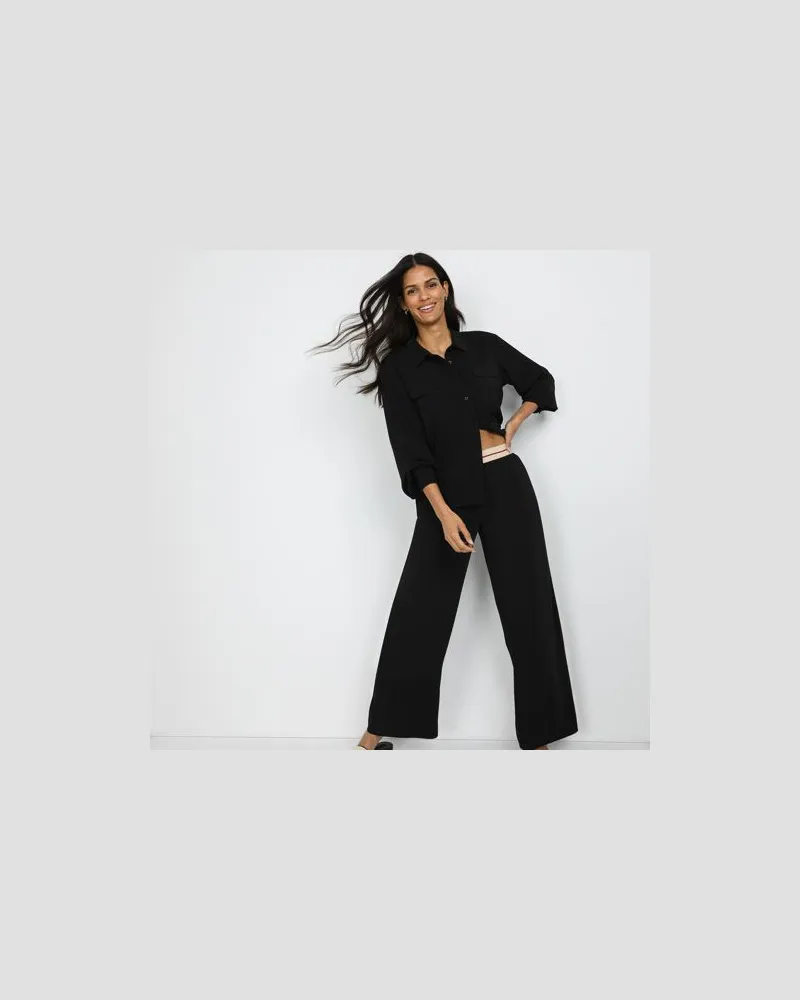 Lands' End Satinhose mit Streifenbund, Damen, Größe:32-34 regular, Schwarz, Polyester, by Schwarz