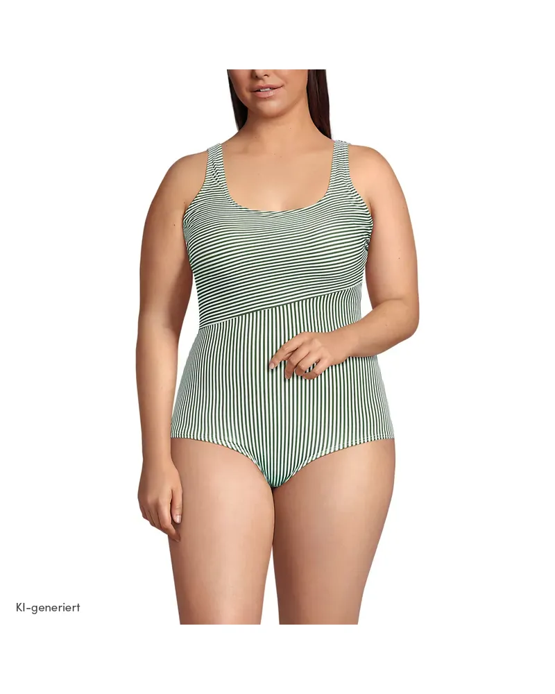 Lands' End Komfort-Badeanzug CHLORRESISTENT mit Soft Cups und Colorblock-Streifen, Damen, Größe plus, Grün, Nylon-Mischung, by Grün