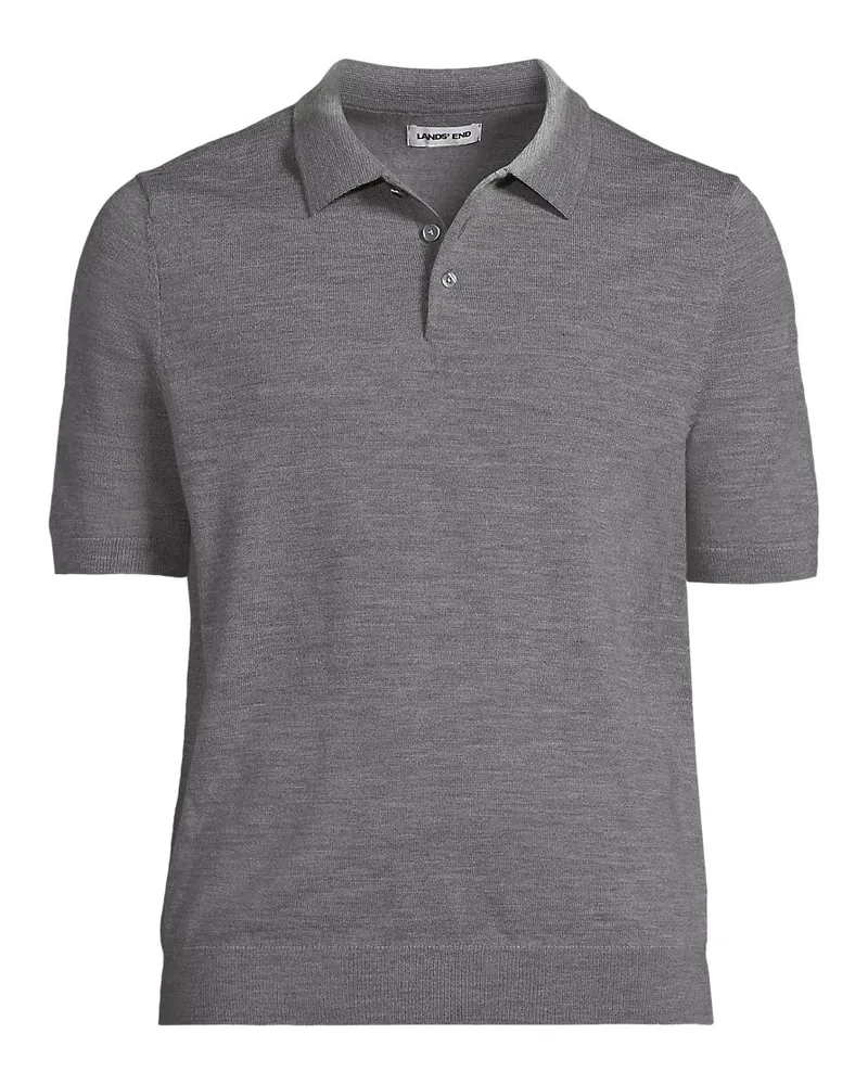 Lands' End Kurzärmeliger Merino-Polopullover, Herren, Größe regular, Grau, Wolle, by Grau