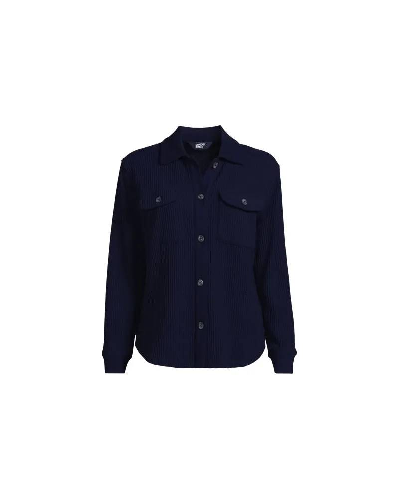 Lands' End Hemdbluse aus Waffeljersey, Damen, Größe:40-42 regular, Blau, Baumwoll-Mischung/Polyester-Mischung, by Blau