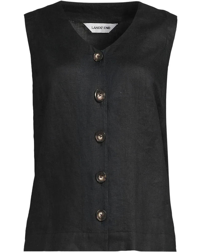 Lands' End Premium Reinleinen-Top mit Knöpfen, Damen, Größe regular, Schwarz, Leinen, by Schwarz