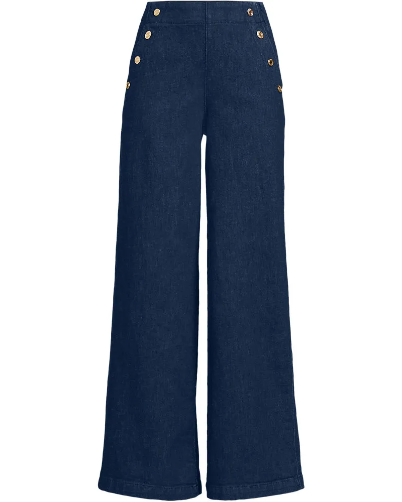 Lands' End Soft Denim Matrosenjeans mit extraweitem Bein High Waist, Damen, Größe regular, Blau, Elasthan/Polyester-Mischung, by Blau