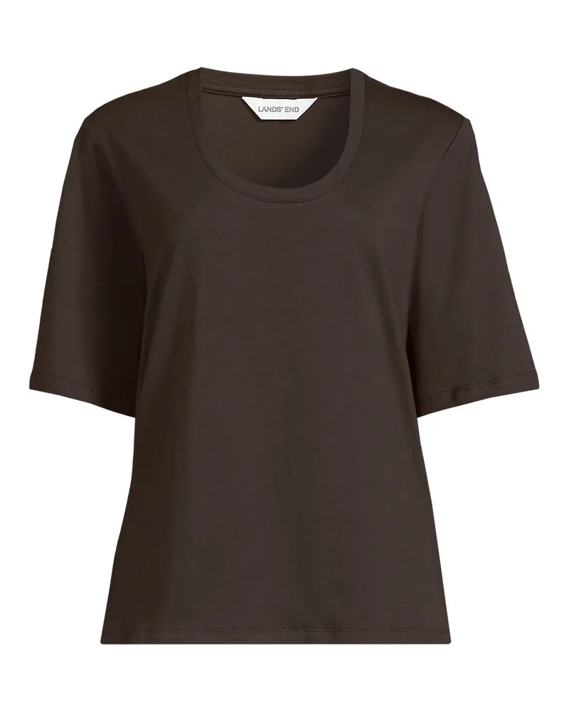 Lands' End Supima-Shirt mit tiefem Rundausschnitt, Damen, Größe petite, Braun, Baumwolle, by Braun
