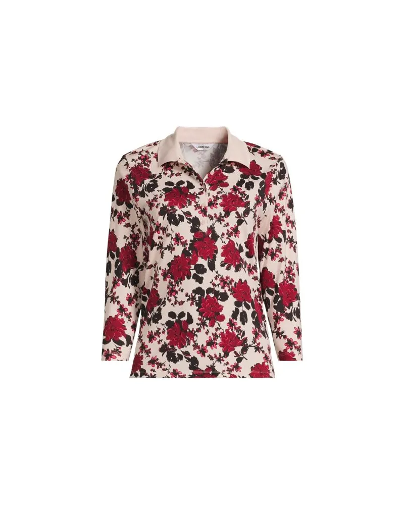 Lands' End Supima Poloshirt mit 3/4-Ärmeln, Damen, Größe regular, Pink, Baumwolle, by Pink