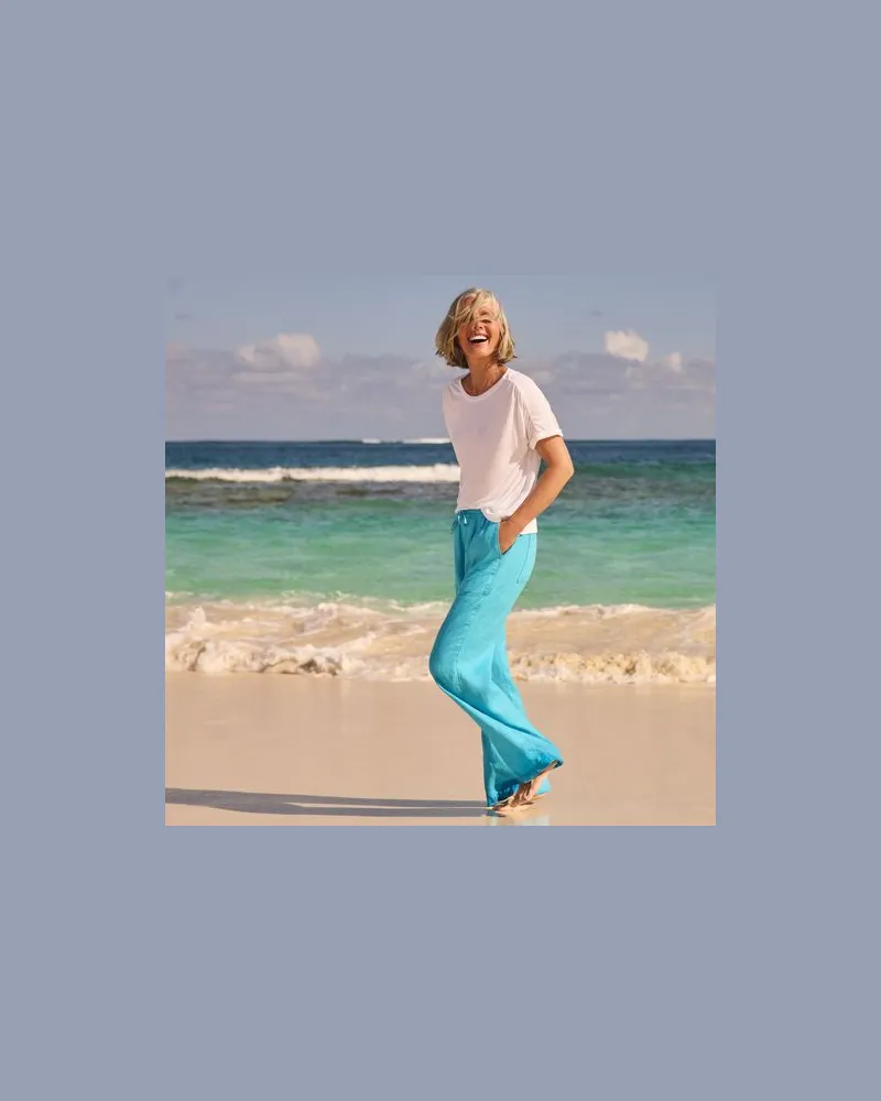 Lands' End Leinen-Schlupfhose mit weitem Bein, Damen, Größe:32-34 regular, Blau, Leinen, by Blau