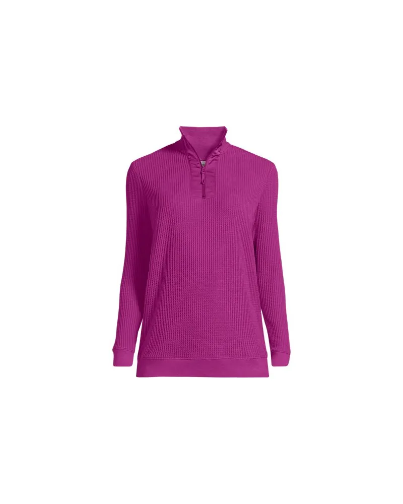 Lands' End Waffelstrick-Pullover mit Reißverschluss, Damen, Größe regular, Pink, Baumwoll-Mischung/Polyester-Mischung, by Pink