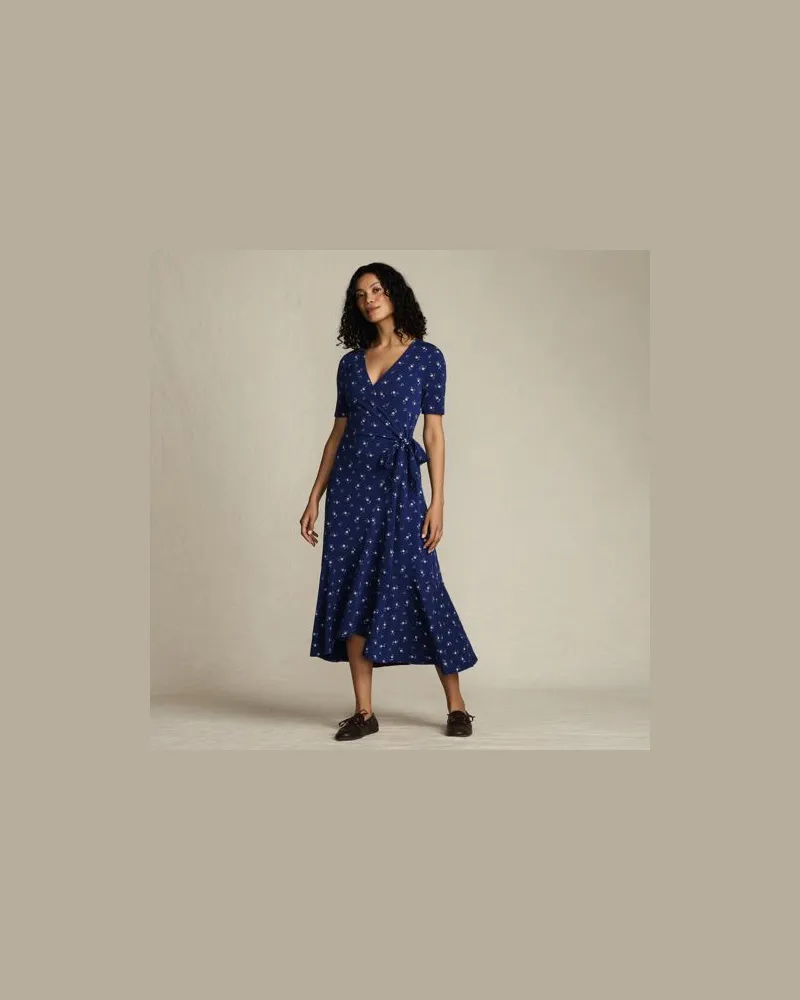 Lands' End Wickelkleid aus Baumwoll/Modalmix mit kurzen Ärmeln, Damen, Größe:44-46 petite, Blau, Elasthan/Baumwoll-Mischung/Synthetic-blend, by Blau