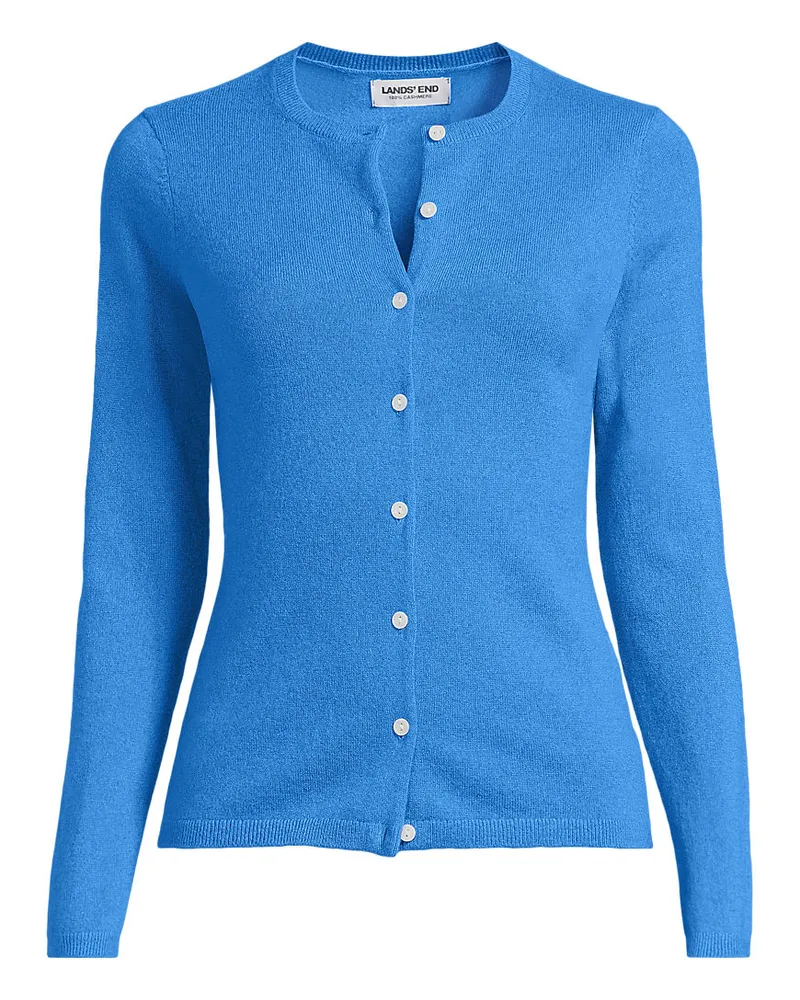 Lands' End Kaschmir-Cardigan mit rundem Ausschnitt, Damen, Größe regular, Blau, Kaschmir, by Blau