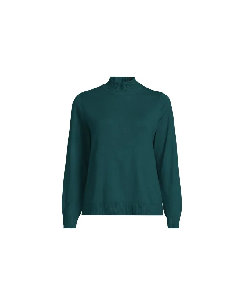 Lands' End Stehkragenpullover mit Ärmelknöpfen, Damen, Größe:44-46 regular, Grün, Polyester/Nylon/Viskose, by Grün