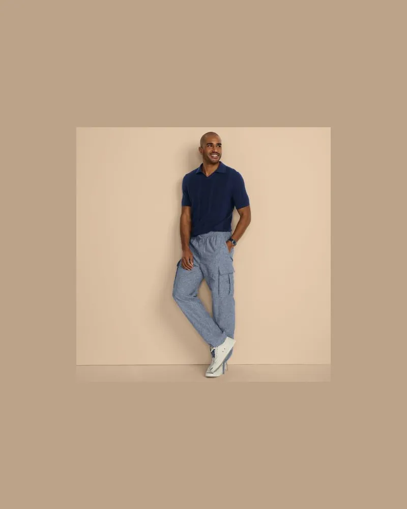 Lands' End Leinenmix-Cargohose, Herren, Größe regular, Blau, Leinen/Baumwoll-Mischung, by Blau