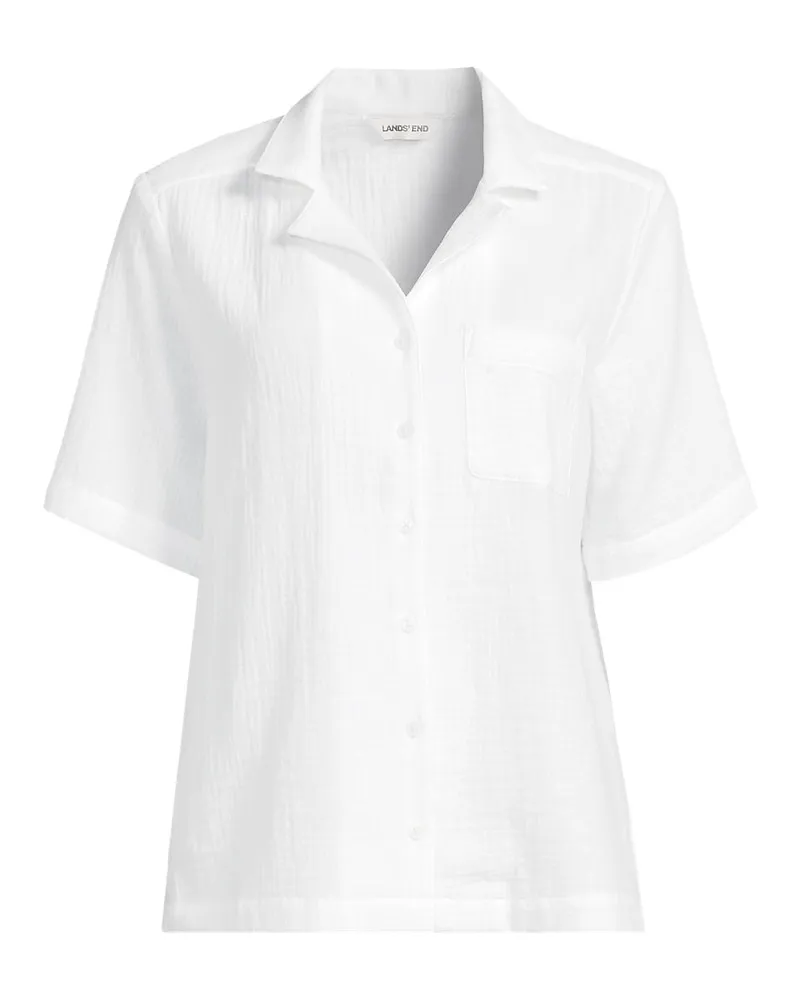 Lands' End Kurzärmelige Musselin-Bluse, Damen, Größe plus, Weiß, Baumwolle, by Weiß